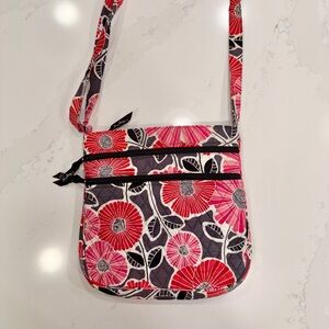 Vera Bradley Cherry Blossoms Crossbody Bag w‎ Zippers and Adjustable Strap